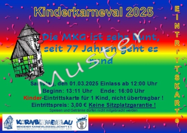 Kinderticket Kinderkarneval - 01.03.2025